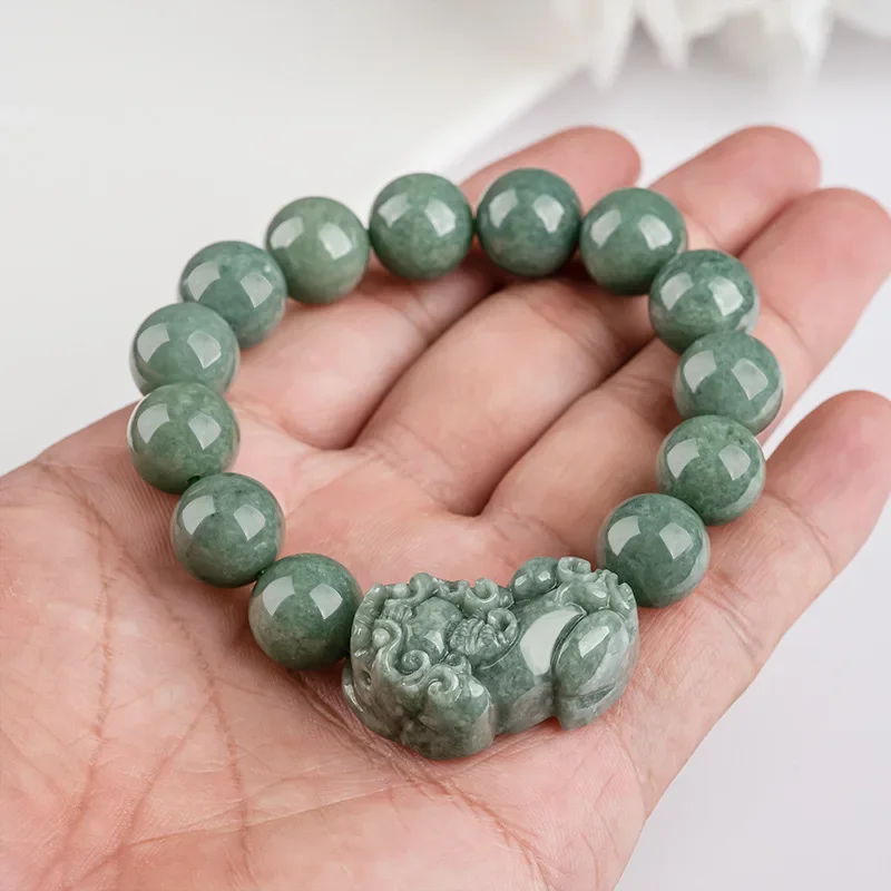 

Burmese Jade Pixiu Bracelets Green Men Charms Women Charm Amulets Bracelet Jadeite Natural Vintage Beaded Gift Jewelry Bangle