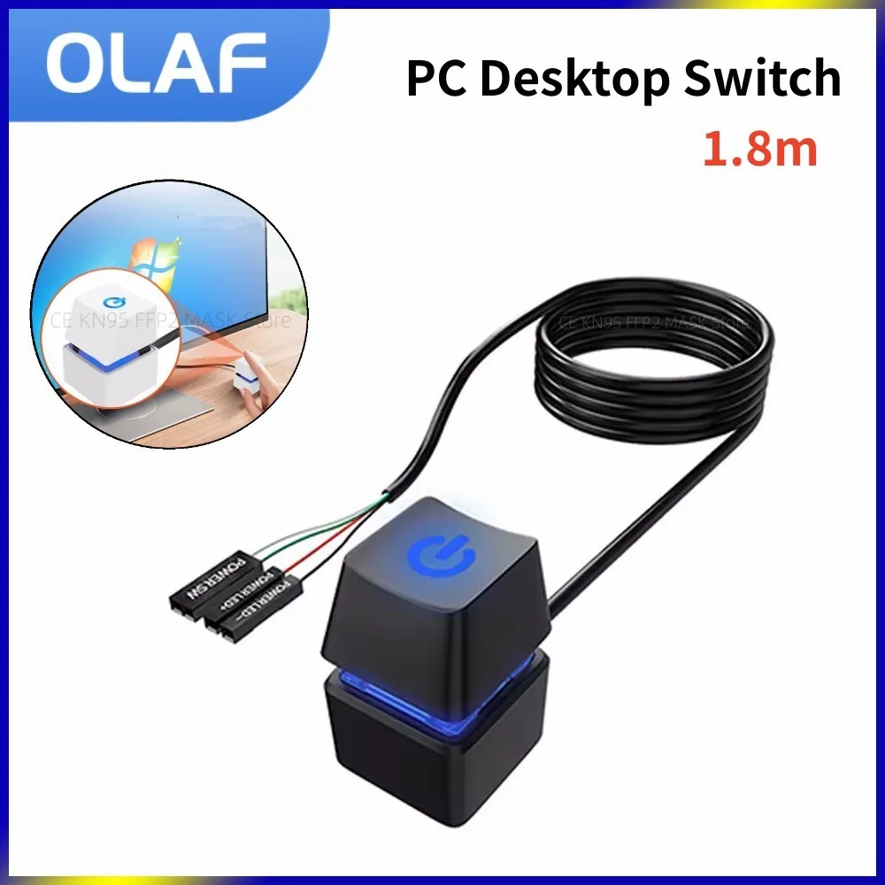 OLAF Computer Desktop Switch 1.8m LED Light PC Motherboard External Start Power On/Off Button Extension Cable for Home Office