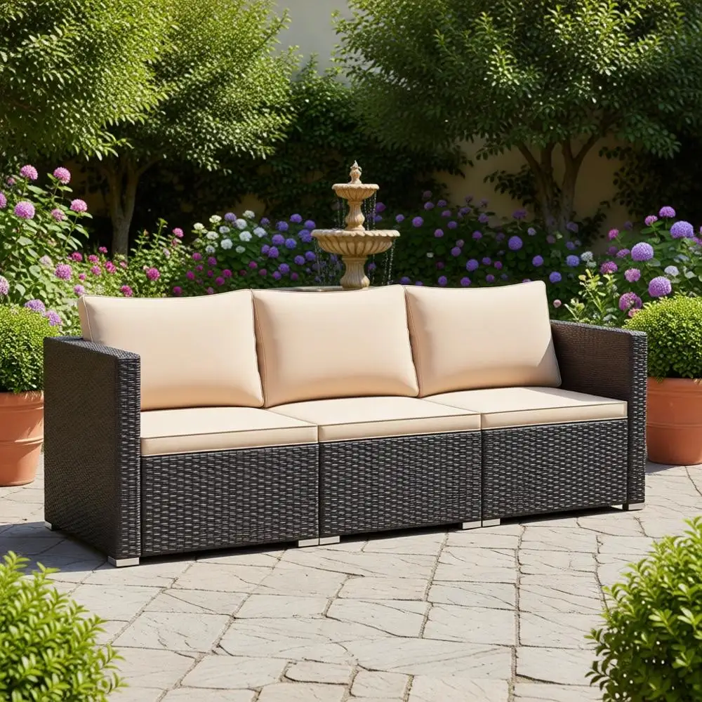 

Трехместный уличный секционный диван из ротанга с подушками, всепогодная мебель из полиэтиленового ротанга для террасы, двора, веранды, сада