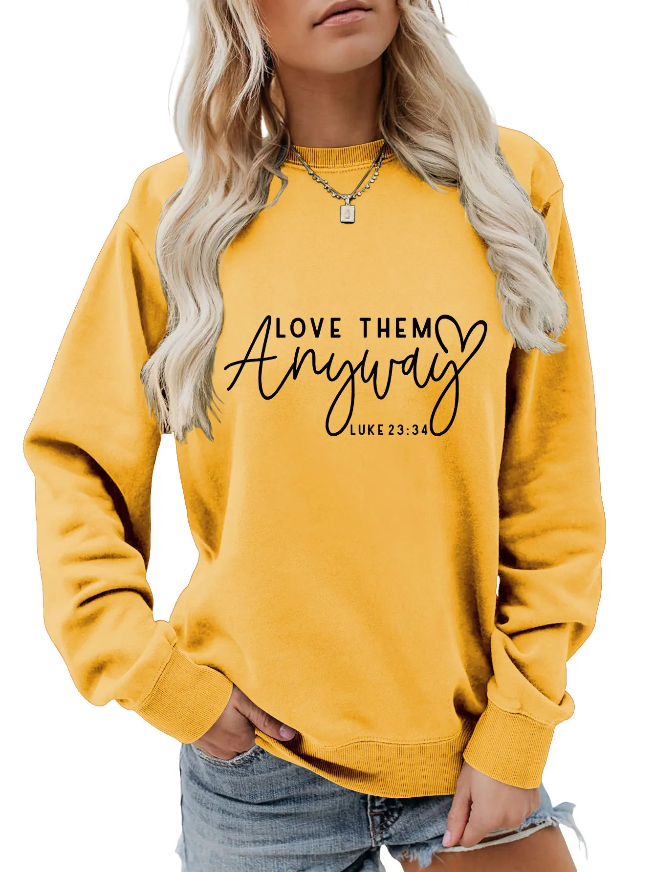 Autumn new crew-neck women's hoodie love them anyway print loose casual long-sleeved top with all fashion pullover