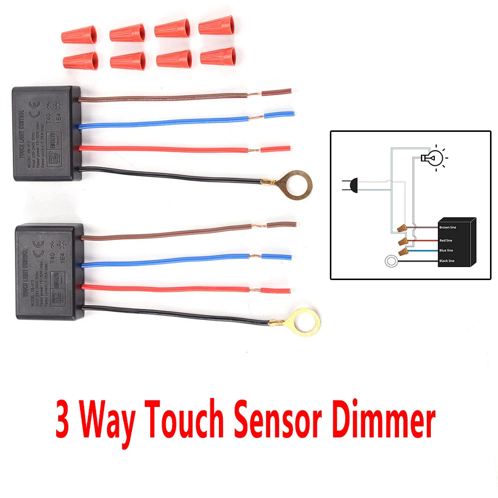 

2Pcs 3 Way LED Desk Lamp Touch Dimmer Switch Light Control Kit with 8Pcs Wiring Caps Module Home Dimming Sensor Replacement