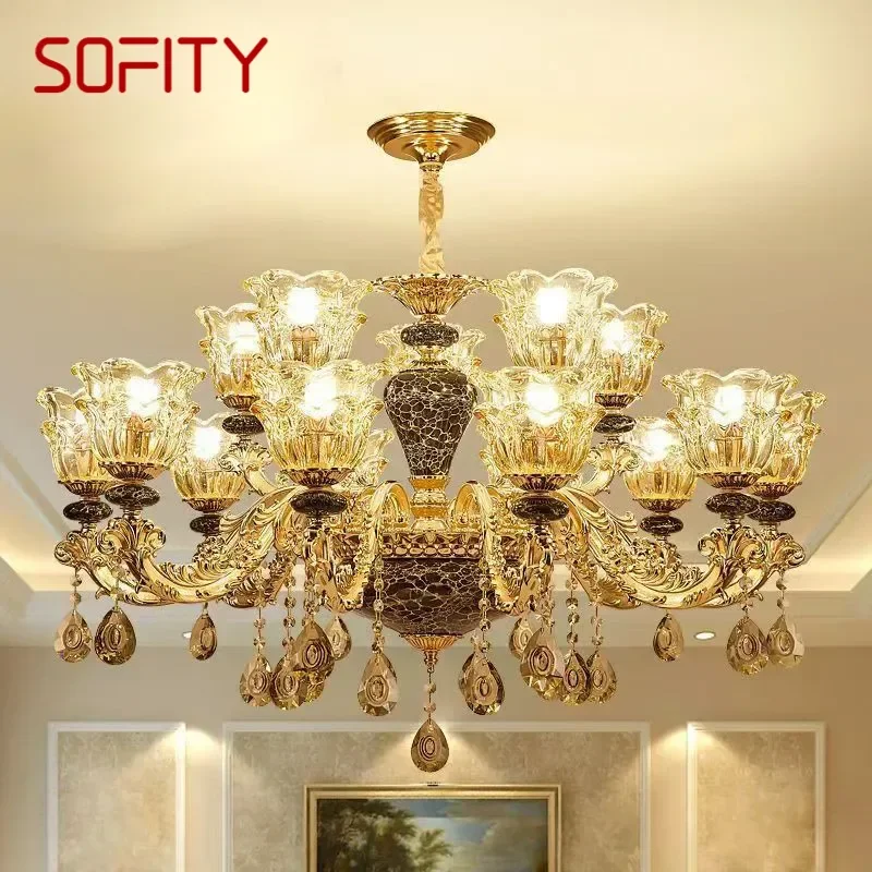 

SOFITY European Luxury Crystal Chandelier LED American Living Room Restaurant Bedroom Villa Hotel Clothing Store Pendent Lamp