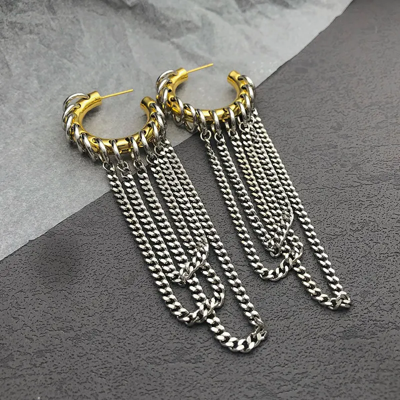 Kshmir Exaggerated Long Tassel Earrings For Women European American Personality Punk Jewelry Fashion Accessories