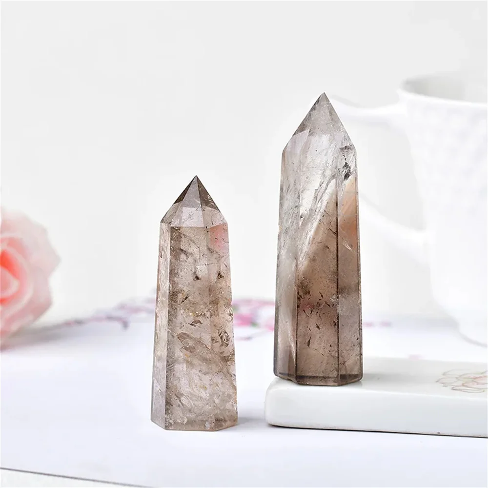 

Natural Smoky Quartz Crystal Point Reiki Stone Healing Hexagonal Prisms Obelisk Wand Tower Energy Meditation DIY Gift
