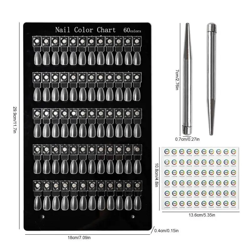 مجموعة واحدة من لوحة ألوان الأظافر الأكريليك الفاخرة، أطراف أظافر مغناطيسية، لوحة عرض، بطاقة ألوان مقارنة مع ملصقات أرقام لصالون الأظافر