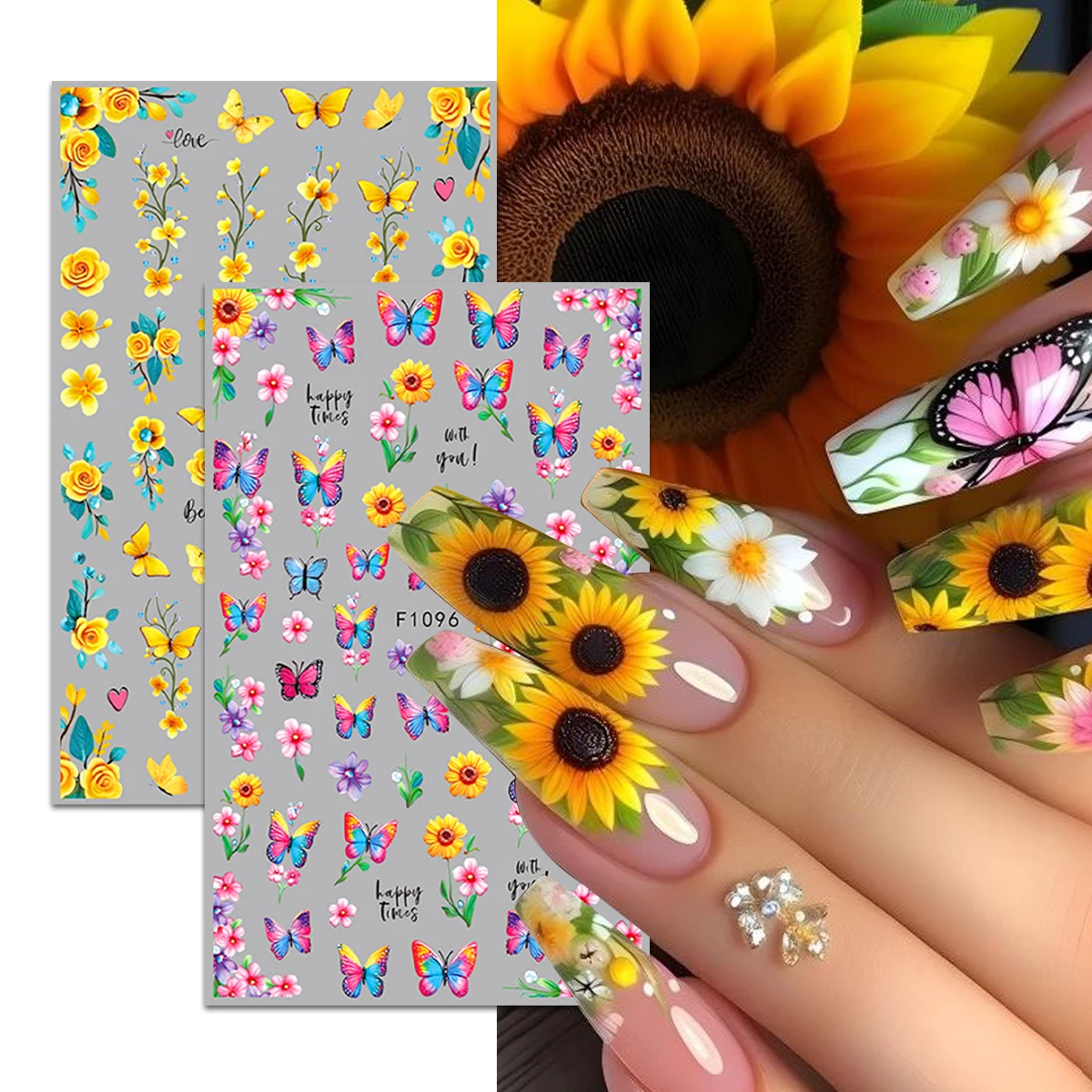 Frühlings- und Sommerblumen-Schmetterlings-Nagelsticker, einfach anzubringen für die Nageldekoration, zum Selbergestalten, als Geschenk, für Partys und zur Gestaltung von Make-up für Hochzeiten. – Detail 9