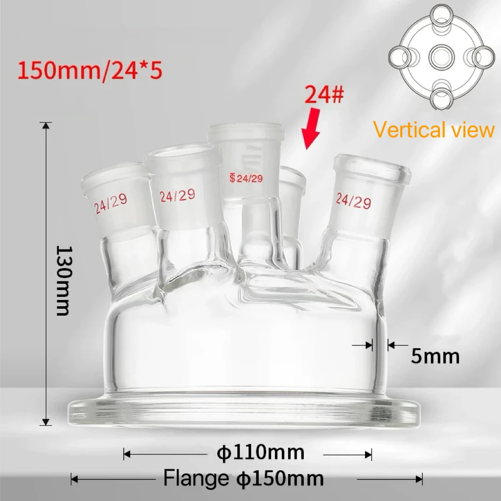 

150mm Flange, 24/29 Joint, 5-Neck Glass Reactor Lid Five Necks Use for Reaction Flask Kettle Lab Glassware-Pomex