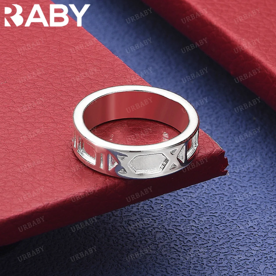 

URBABY 925 Sterling Silver Size 7-10 Roman Numerals Ring Fashion Jewelry Charm Grace Noble Wedding Accessories