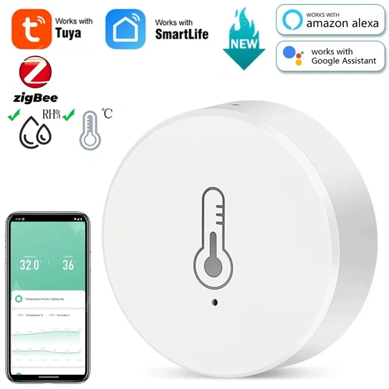 

ZigBee3.0 умный датчик температуры и влажности монитор Tuya Control Крытый мини-гигрометр детектор работает с Alexa Google Home