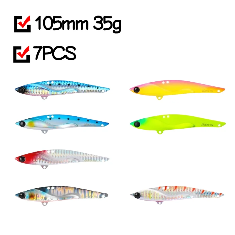 

TSURINOYA 7PCS Fishing Lure DW38-C 105mm 35g Metal VIB Lure Long Distance Bass Bait Full Swimming Layer Artificial Bait