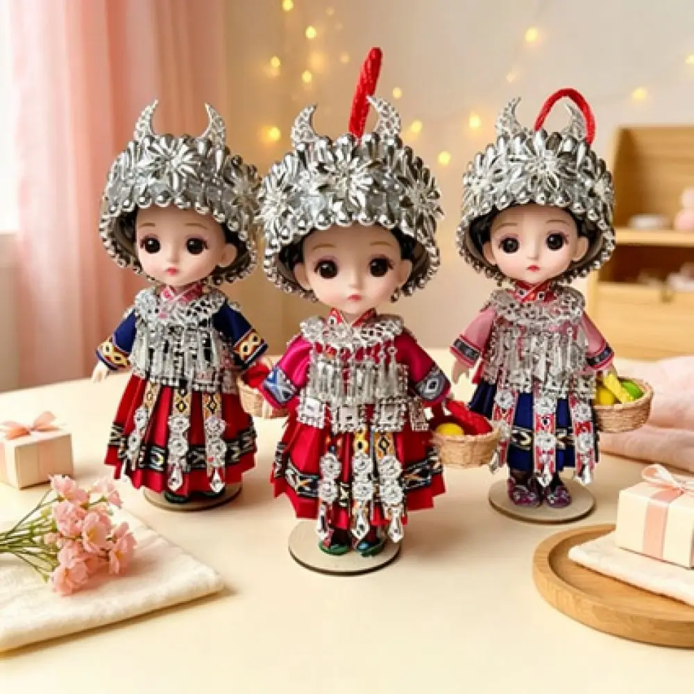 Miao Minority Doll Ornament Handmade Alloy Sculpture Ethnic Style Figurine Creative Home Office Desk Art Decoration