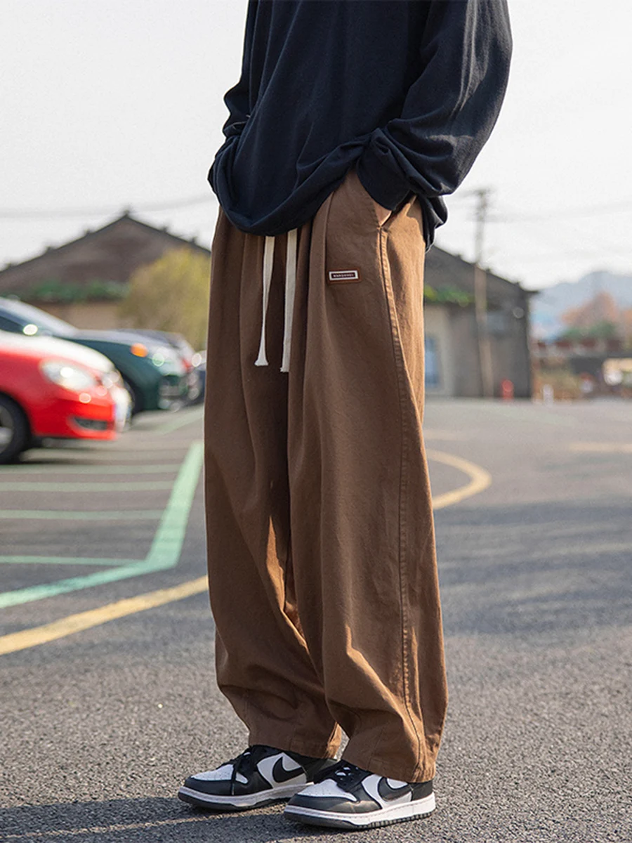 

Retro Coffee Color Men's Spring Autumn Oversize Lazy Drop Leisure Workwear Pants Straight Loose Wide Leg Casual Trousers