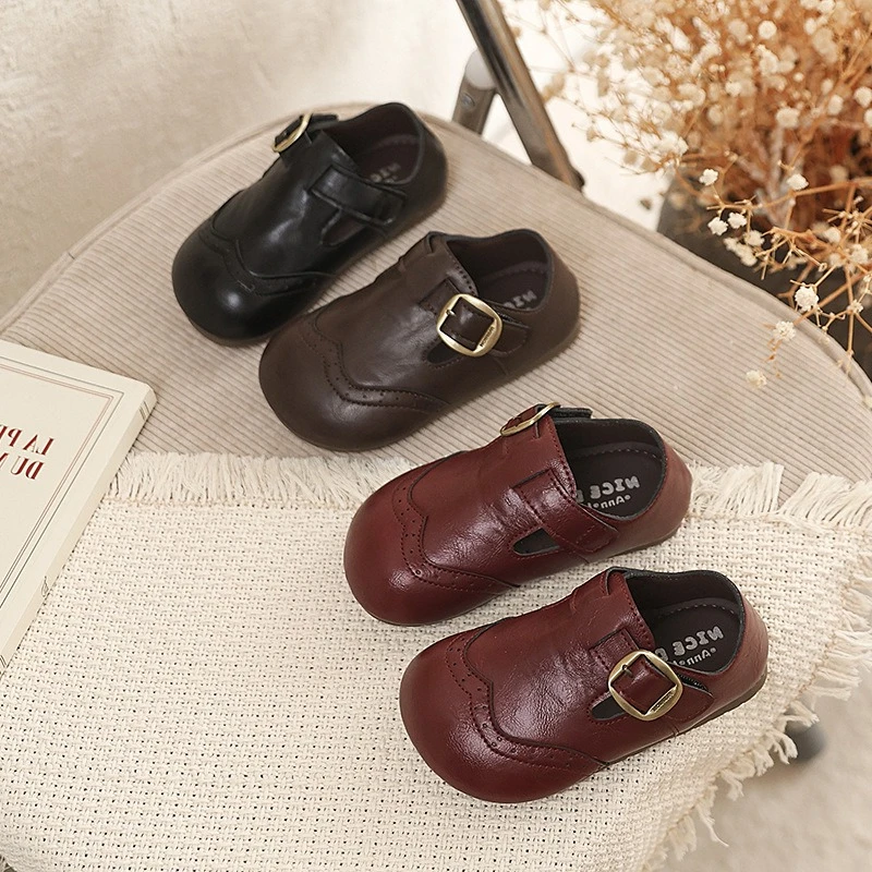 Bukle Leather Shoes Kids Wides Toes Jacquard Shoe Boys Girls 2026 Autumn New Design Children Baby Walking School Footwear 21-30