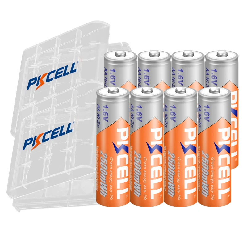 4/8/12PC PKCELL AA Battery 2500mWh 1.6V Ni-Zn AA Rechargeable Batteries camera toys 2A batteries And AA/AAA Battery Holder Box