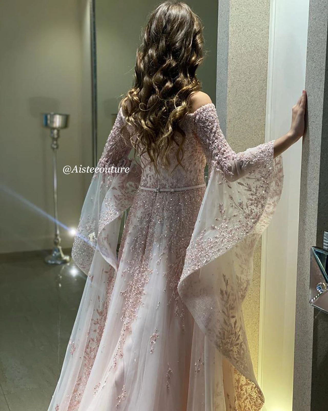 FATAPAESE Customized Sparking Prom Gown with Pagoda Fluffy Sleeves Glitter Cathedral Tail Gown فساتين مناسبة رسميةFormal Ba