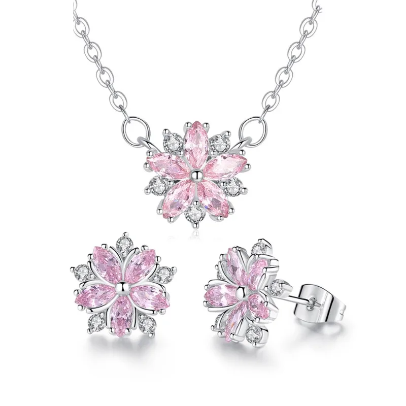 3ピースの豪華なロマンチックなフラワージュエリーセット、ファッショナブルな花びらジルコンネックレスとイヤリング、脱落防止ダイヤモンド、耐久性あり 1