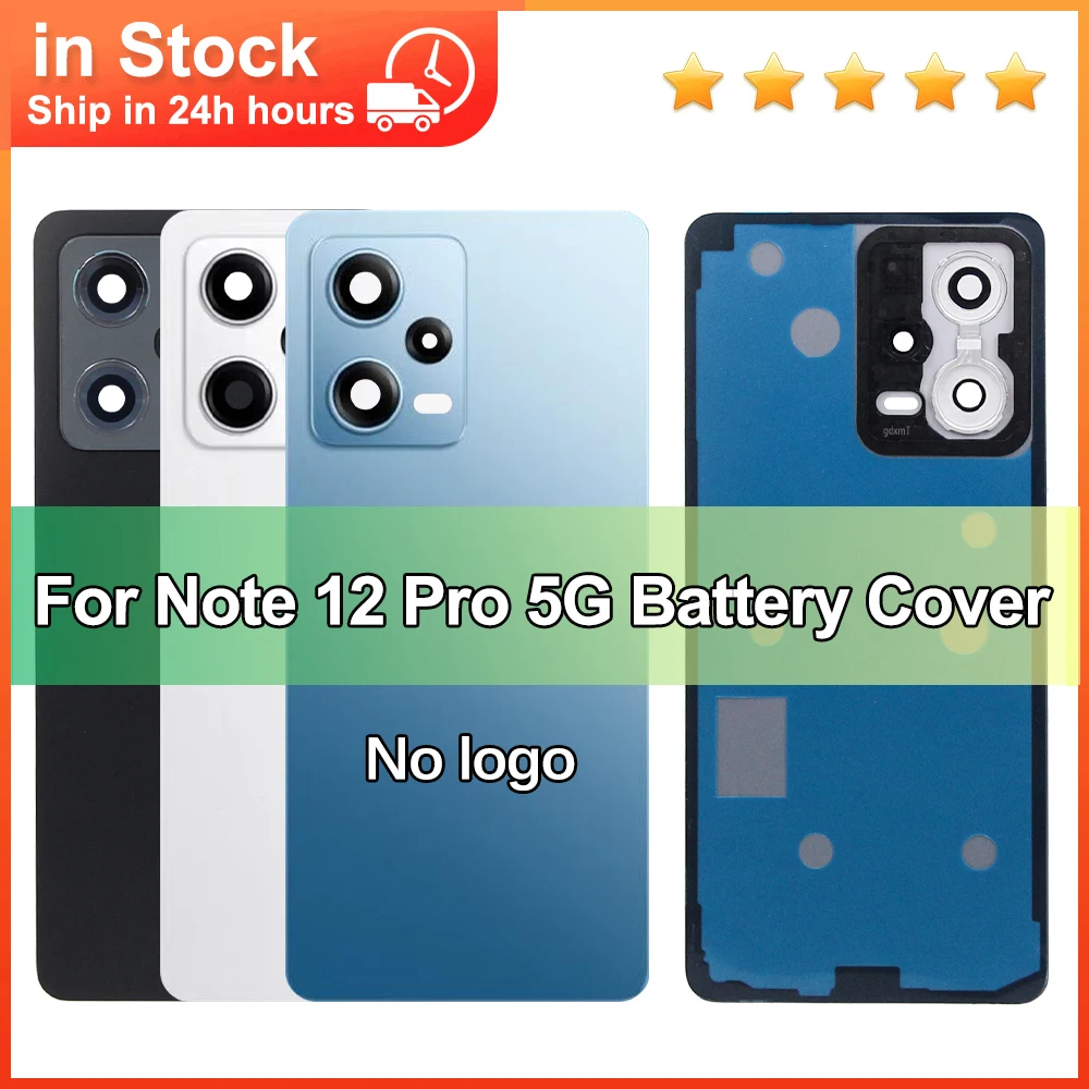 Glasrückabdeckung für Xiaomi Redmi Note 12 Pro 5G, Batterieabdeckung, hinteres Gehäusepanel + Kameraobjektiv-Ersatz 23013RK75C 22101316G