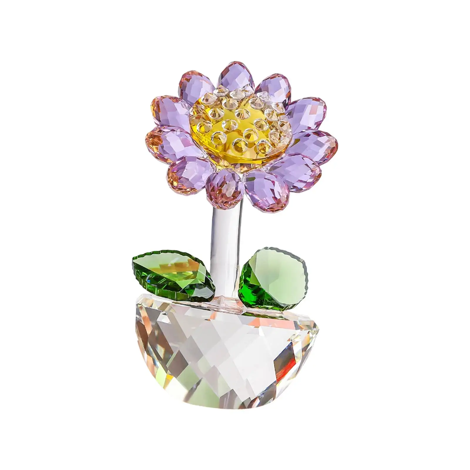 Glass Sunflower Figurine Glass Bouquet Flower Centerpieces Glass Flower Ornament Statue for Wedding Valentine's Day Desktop