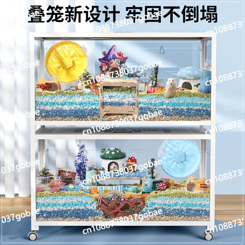 80cm Transparent Acrylic Hamster Cage Large Space Metal Frame Pet House Easy Assembly