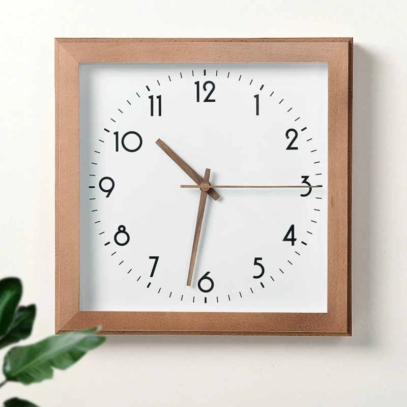 Simple Japanese square wall clock living room Japanese Lisheng retro wall clock Nordic modern clock solid wood silent clock