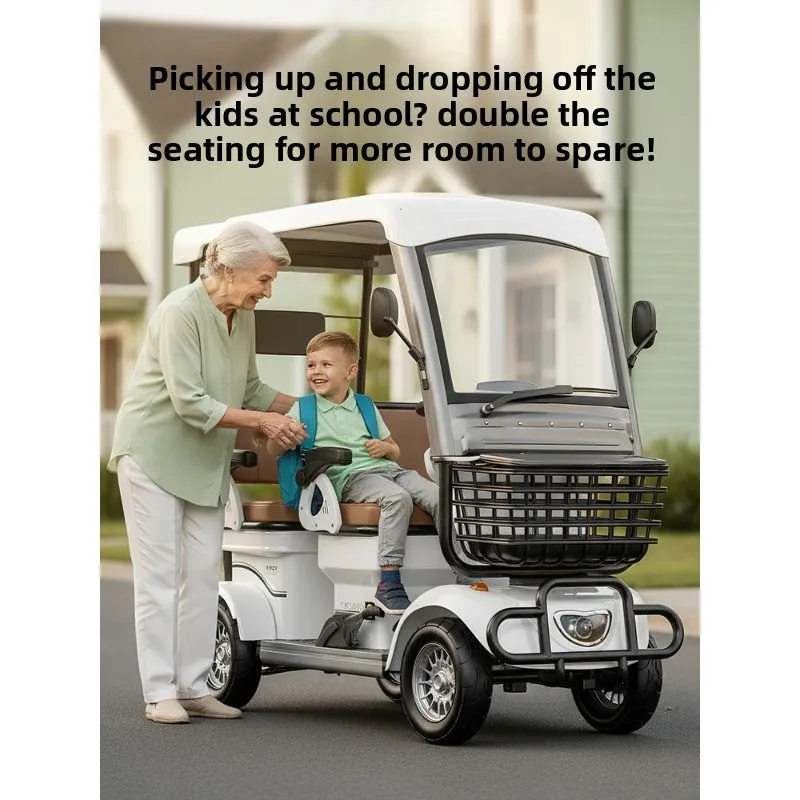 Electric four-wheeler the elderly scooter moped home pick-up children battery car with shed