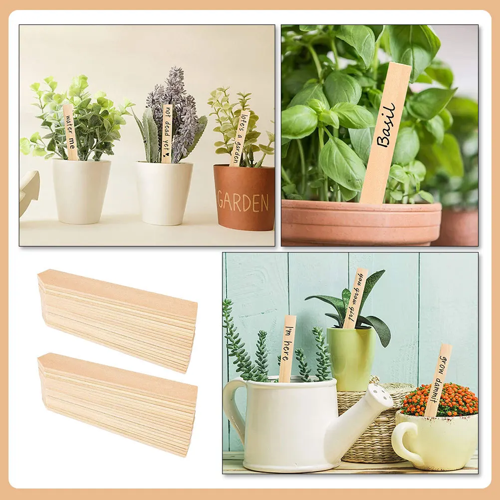 

50pcs Wooden Plant Labels Blank Diy Garden Markers For Plants Trees Flowers Vegetables Potted Herbs Outdoor Plant Tags
