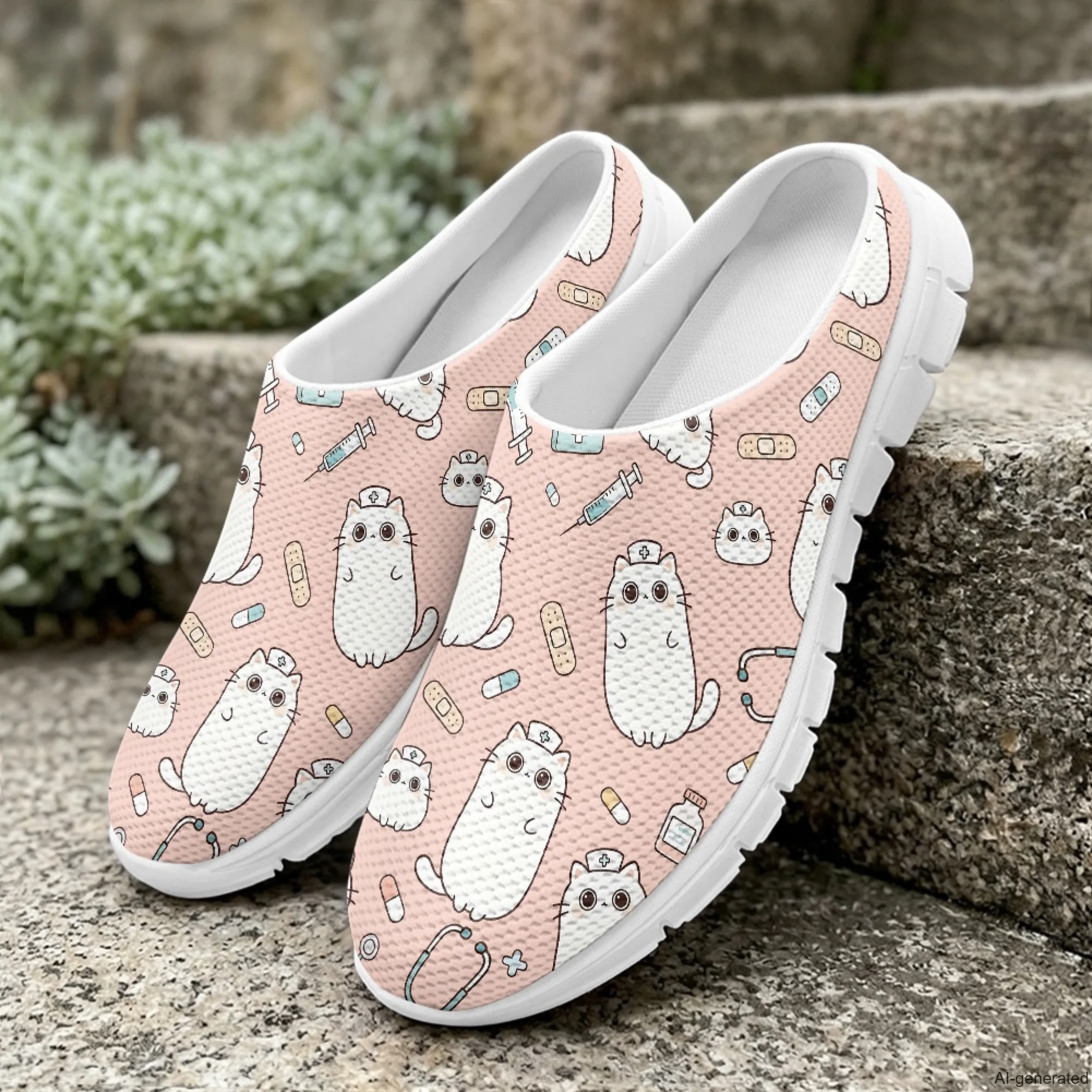 XIXIRIMIDO Casual Shoes Medical Pattern Nurse Shoes Versatile Sports Women's Slippers Breathable Mesh Men's Walking Shoes 35-48