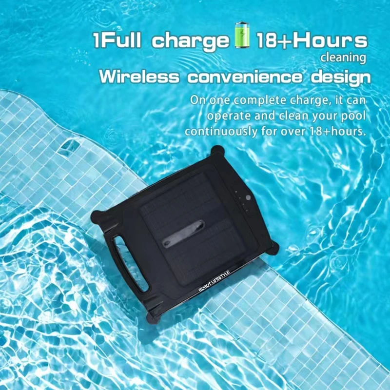 Robot Lifestyle Skimmer Swimming Pool Cleaner, Robotic Water Cleaner, 2500mAh Lithium Battery, Solar Panel Power 10W