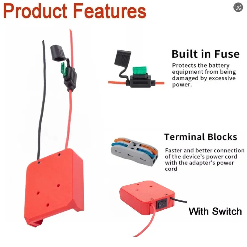 DIY Battery Power Wheels Adapter Connector for Milwaukee 18V Lithium Battery with Switch 14 AWG for Power Wheels Upgrade