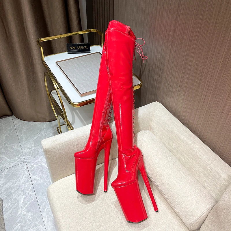 LAIJIANJINXIA nuovo 26CM/11 pollici PU superiore Sexy esotico tacco alto piattaforma partito stivali da donna scarpe da Pole Dance