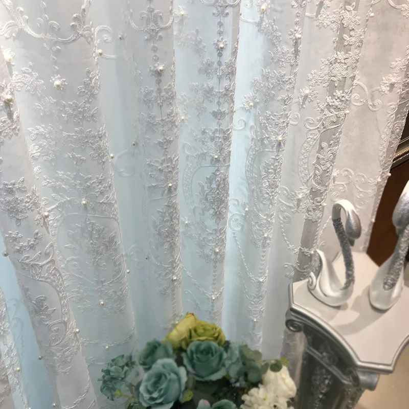 European Embroidery Curtains for Living Room Bedroom Dining Room Heavy Industry Nail Bead Window Screen Curtain High-end Curtain