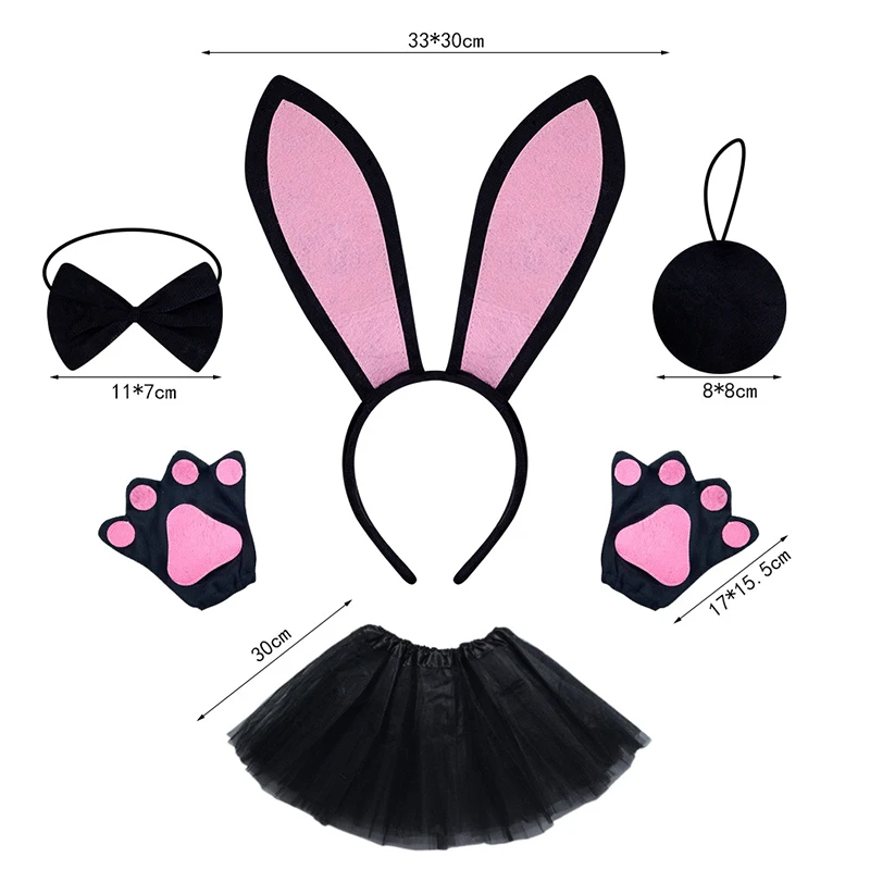 1 セットぬいぐるみバニー耳ヘッドバンド & リボンスカートセット女性 & 女の子のためのイースターウサギのコスプレ衣装誕生日パーティーベビーシャワー