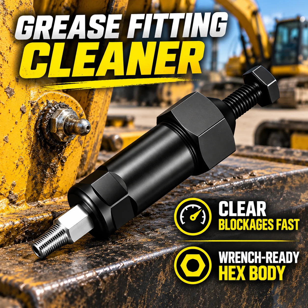 Grease Fitting Cleaner Tool with 6mm 8mm 10mm Adapters Hex Body for Excavator Tractor Machinery Maintenance