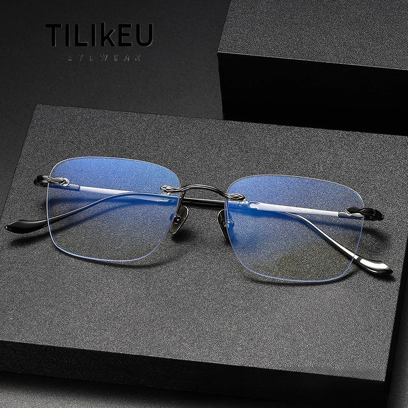 

Японские дизайнерские ультралегкие безободковые очки из чистого титана для мужчин, оправа для очков по рецепту, модные женские люксовые очки