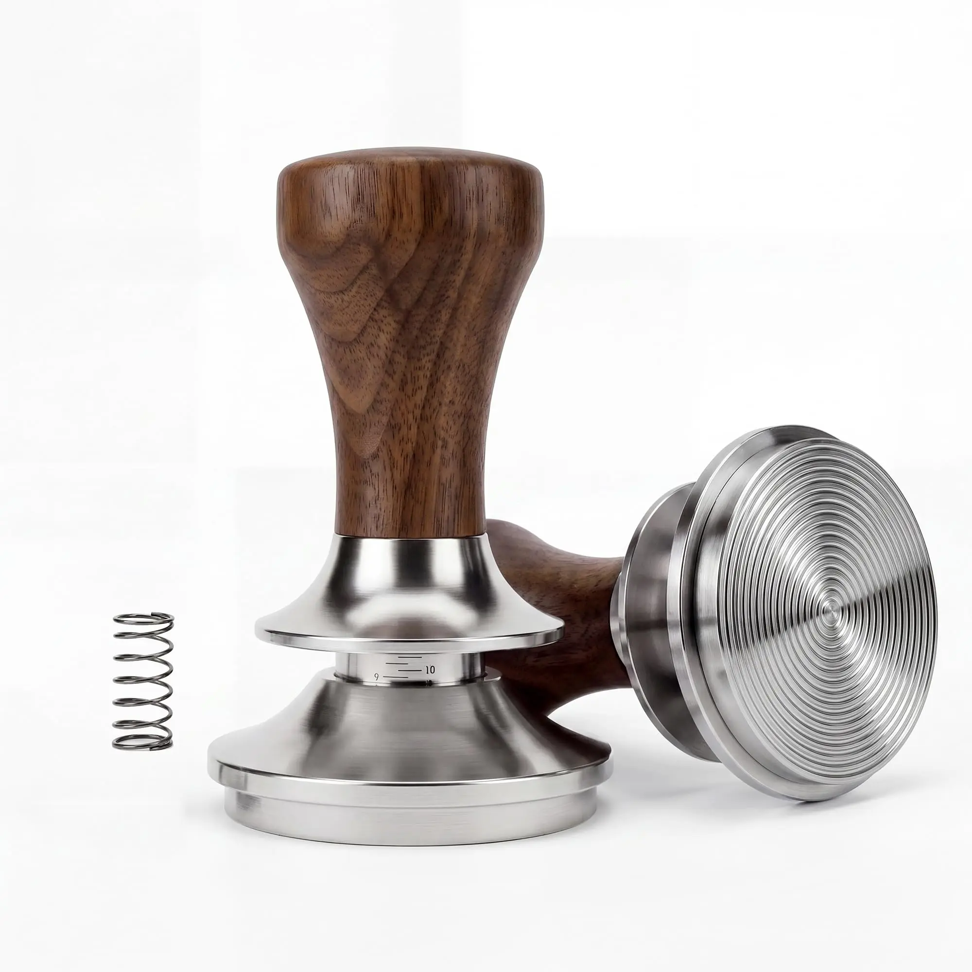 51mm 53.5mm 58.3mm Espresso Tamper, Self Leveling Ripple Base Coffee Tamper with Solid Wood Handle, 304 Steel Barista Tool