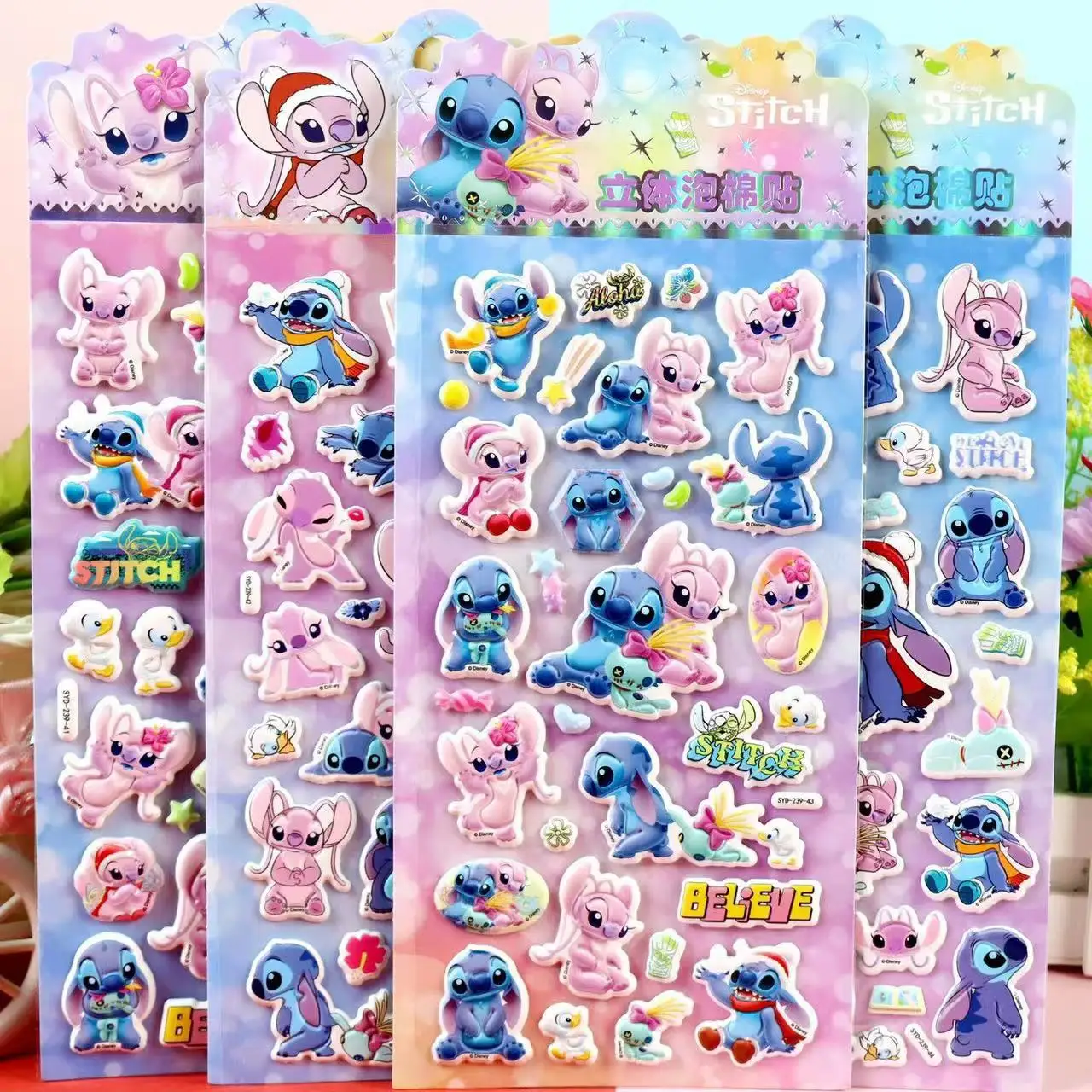 

Random 2PCS Disney Stitch 3D Bubble Stickers Decoration Decal Cute Reward Puffy Sticker Stationery Supplies