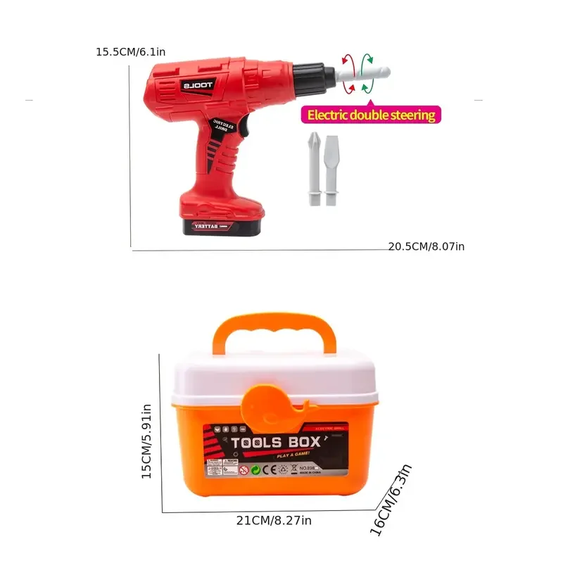 42 Uds. Caja de herramientas para niños, taladro eléctrico de juguete, herramientas de reparación de simulación para niños, juguetes para el hogar, juguetes de estudio de construcción para niños