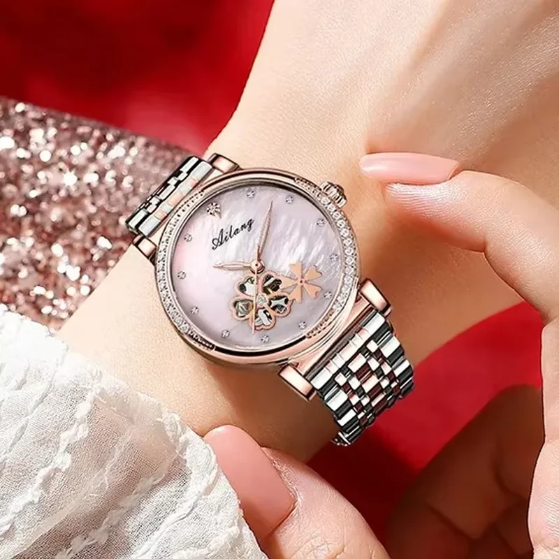 seagull-fashion-women's-watch-leather-strap-waterproof-skeleton-automatic-mechanical-for-ladies-watch-necklace-set-8867-series
