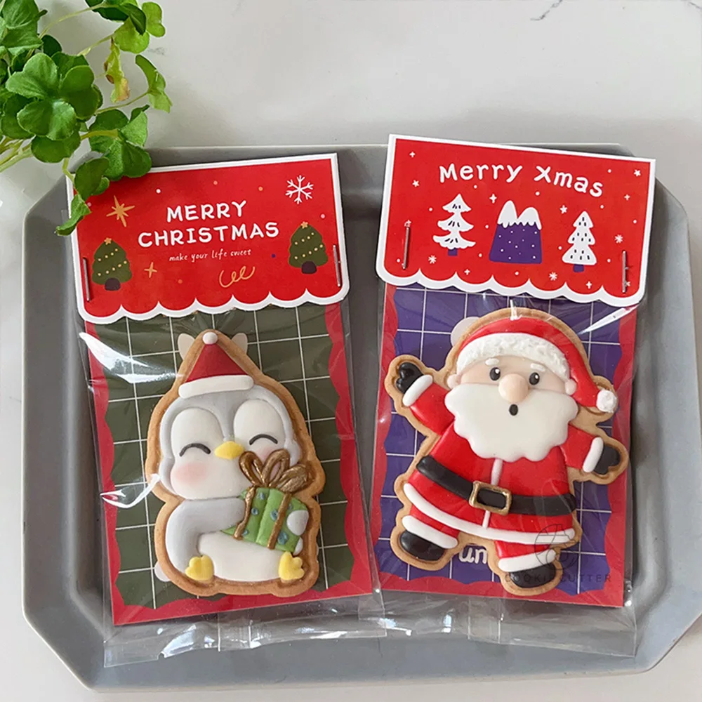 Christmas Decorative Cards Plaid Card Candy Bags For Nougat Cookie Gift Bag Biscuit Packaging Wedding Party Plastic Pouch