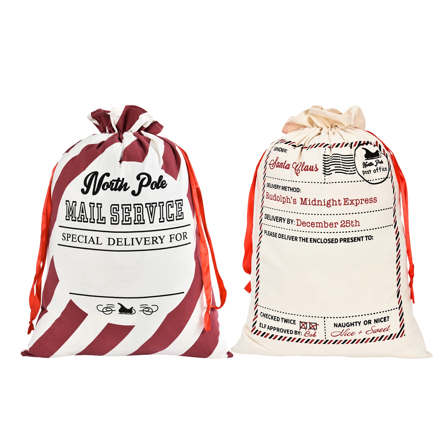 Christmas Fabric Gift Bags Canvas Printing  Party Favors Large Reusable Drawstring Holiday Presents Santa Sack Canvas