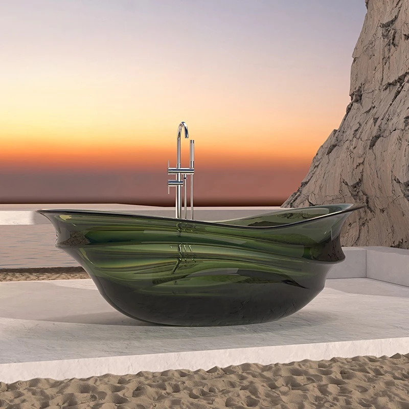 Baignoire transparente en résine de cristal, couleur haut de gamme, autoportante intégrée, hôtel, maison chez l'habitant