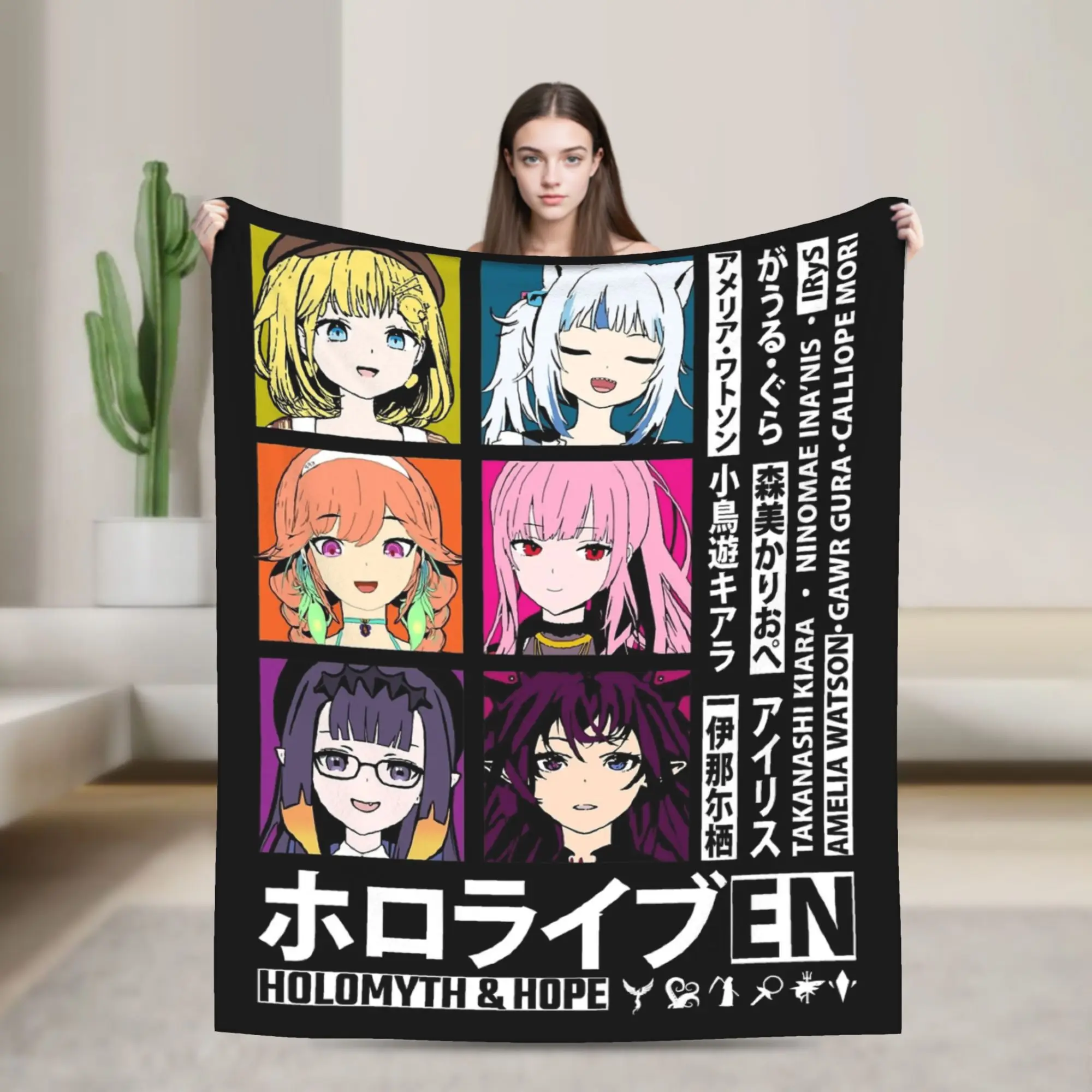 Hololive EN Holomyth & Hope Blanket Coral Fleece Plush Printed  Lightweight Thin Throw Blanket for Bedding Office Bedspreads