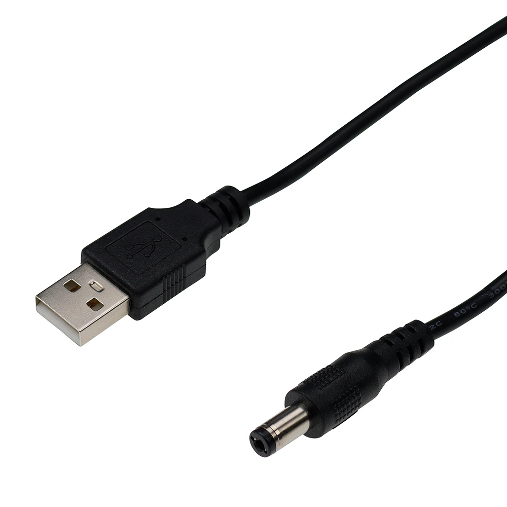 200pcs 100CM USB Port To 5.5*2.1mm 5V DC Barrel Jack Power Connector Cable Black For MP3 MP4