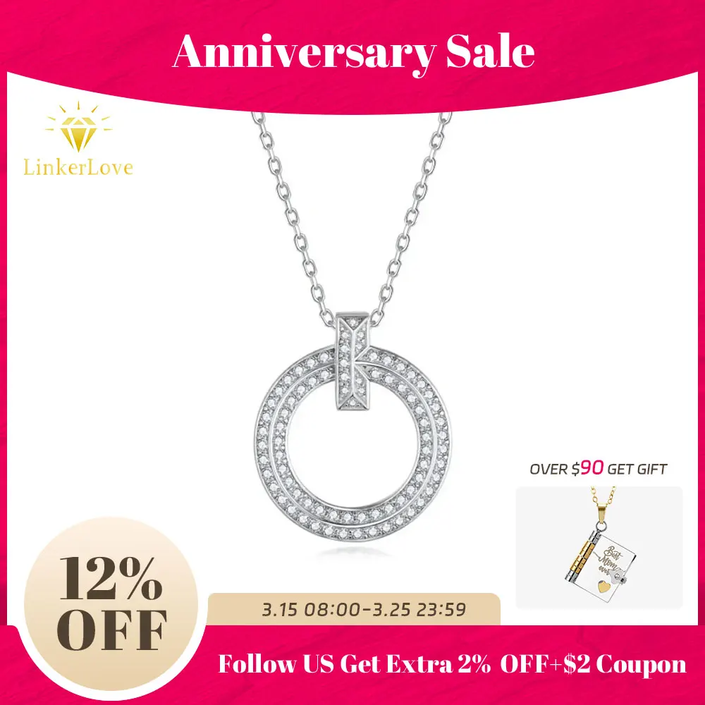 

LinkerLove Moissanite Pendant Necklace Diamond Circle Pendant Chain for Women S925 Sterling Silver Choker Necklace Fine Jewelry