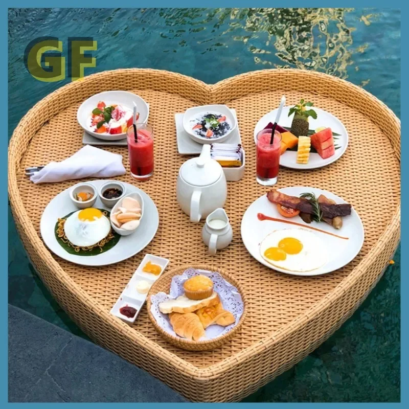 Bali Rattan Tablett Schwimmbad Schwimmendes Rattan Tablett Frühstück Nachmittagstee Speiseteller Hotel Rattan Korb