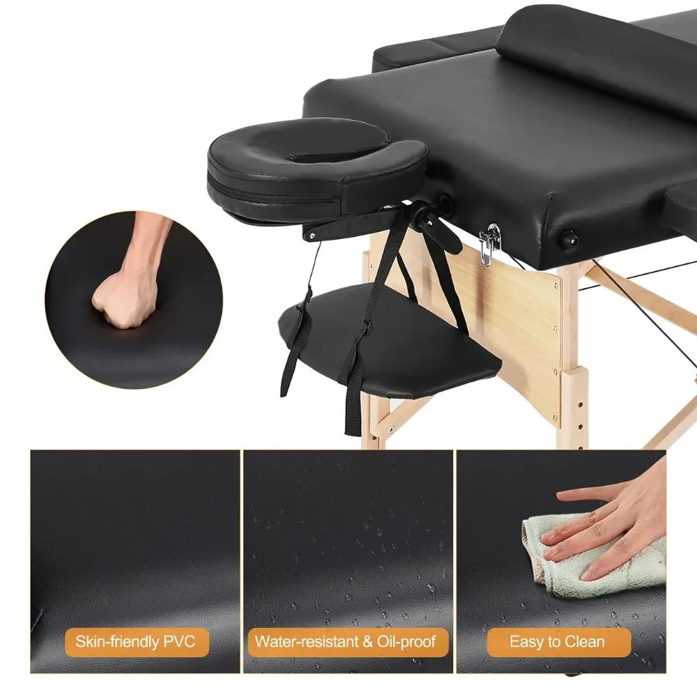 Mesa de massagem portátil com saco de transporte, cama facial dobrável, extensões do chicotão, mesa tatuagem beleza, 3 dobra cama