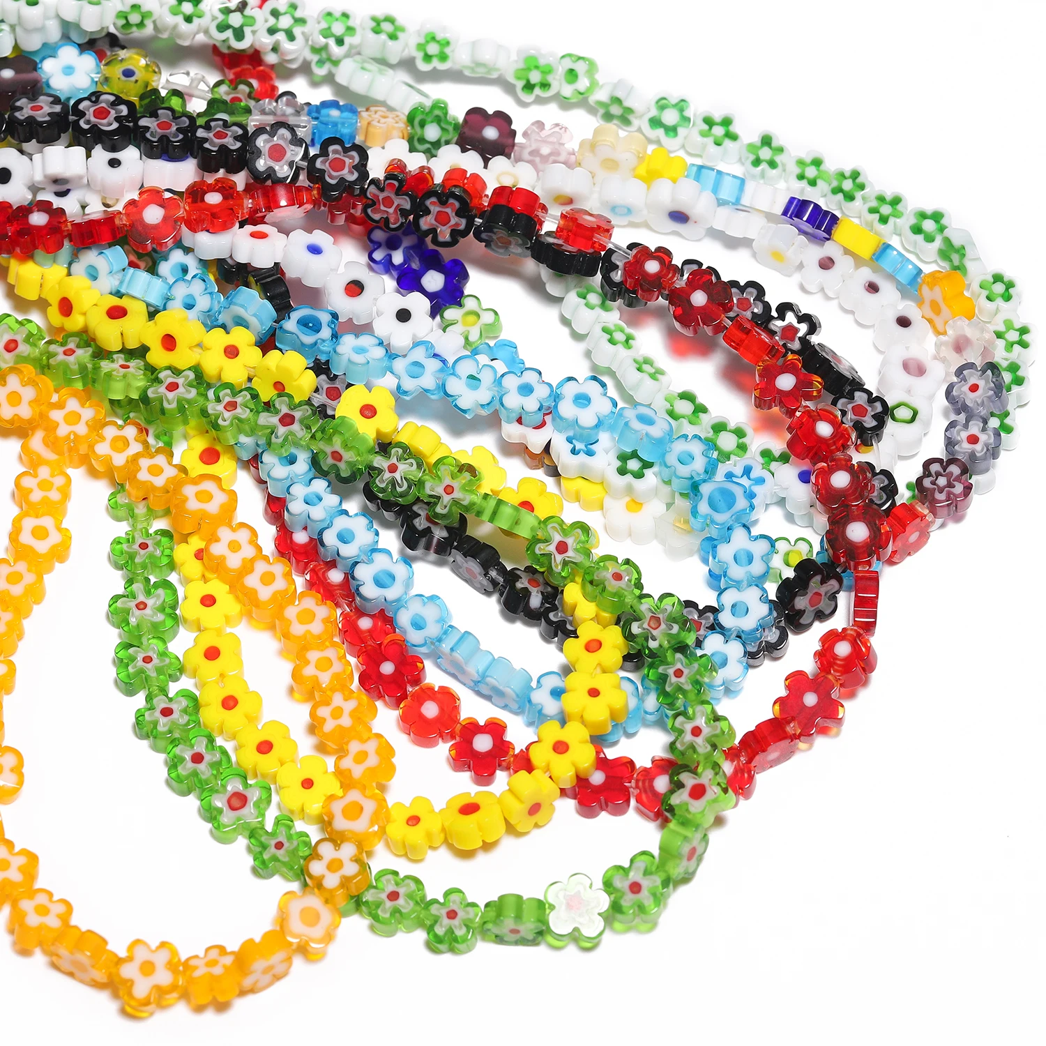 4 6 8mm Charms Daisy Flower Lampwork Glass Flat Beads Loose Spacer Beads for Jewelry Making Diy Bracelet Crafts Accessories