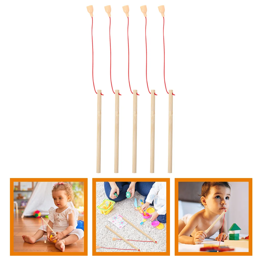 5 Pcs Fishing Accessories Game for Kids Ages 4-8 Catch Games Pole Toddler Wooden Toddlers 1-3 Toys