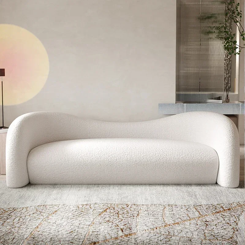 A Modern Minimalist Living Room Lamb Wool Curved Sofa Office White Luxury Indoor Furniture Sofa