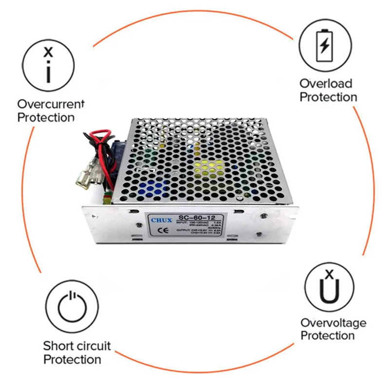 CHUX  60W 12V 5A Universal AC UPS Charge Function Monitor Switching  Power Supply 13.8V Battery Charger Ups Power SC-60-12